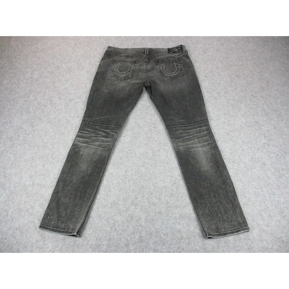 True Religion Jeans Mens 38 Gray Rocco Moto Relaxed Skinny Pocket Embroidery